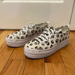 Keds White and Black Leopard Print Sneakers